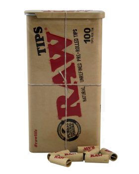 Populære mærker RAW Filter Tips Pre-Rolled + Metal Box | 100 stk.